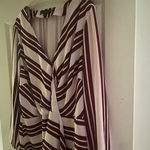 Eloquii Burgundy and white vertical stripes blouse
